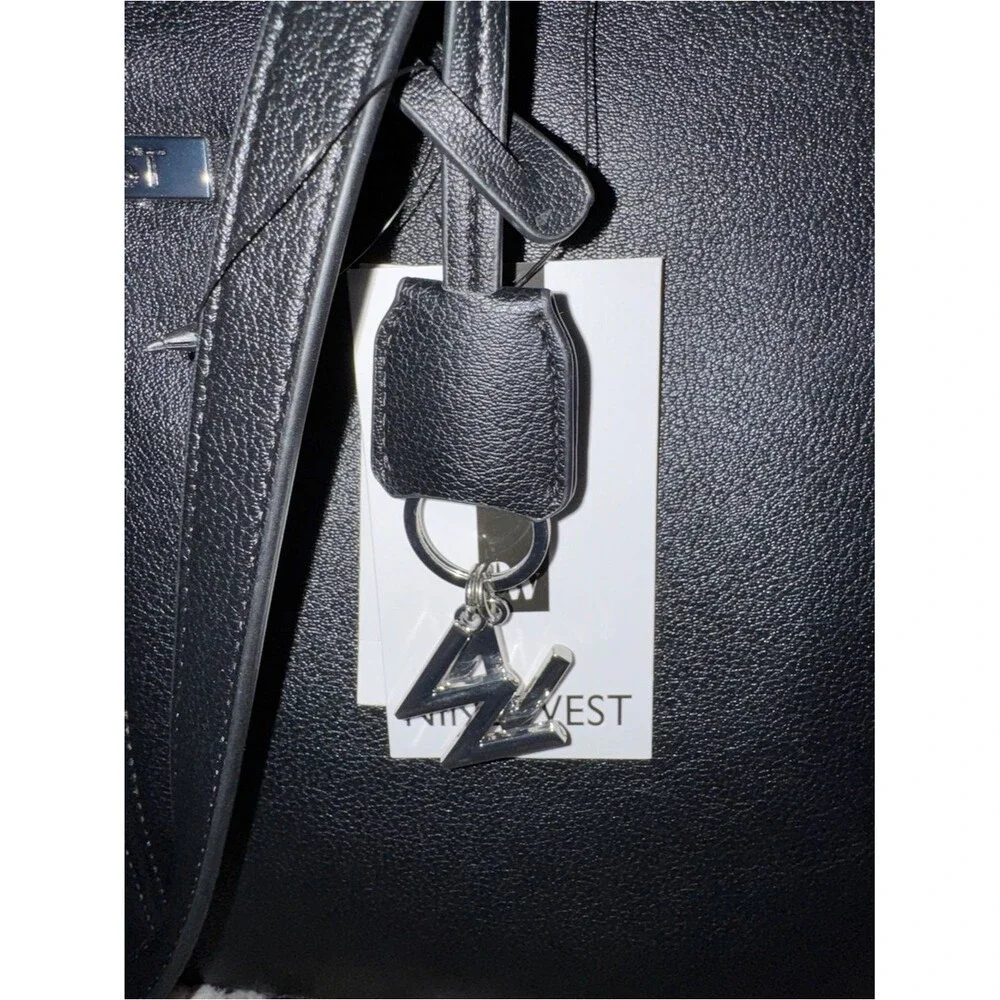 Nine West Black Leather Tote with Logo Charm